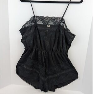 Vintage Texsheen Lingerie Black Lace Romper Teddy Made in‎ USA Womens Large